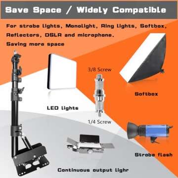 Wall Mounting Triangle Boom Arm for Ring Light, Support 180° Flexible Rotation, 21.7-45.6in Adjustable Length, Save Space, for Monolight, Softbox, Umbrella and Reflector