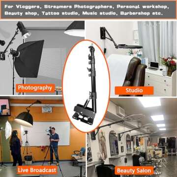 Wall Mounting Triangle Boom Arm for Ring Light, Support 180° Flexible Rotation, 21.7-45.6in Adjustable Length, Save Space, for Monolight, Softbox, Umbrella and Reflector