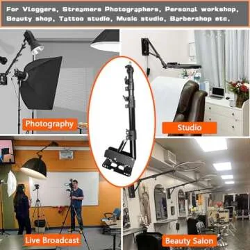 Wall Mounting Triangle Boom Arm for Ring Light, Support 180° Flexible Rotation, 21.7-45.6in Adjustable Length, Save Space, for Monolight, Softbox, Umbrella and Reflector