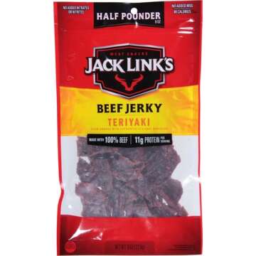 Jack Link's Beef Jerky, Teriyaki, Half Pounder Large Jerky Bag – Flavorful Meat Snack, Ready to Ea...
