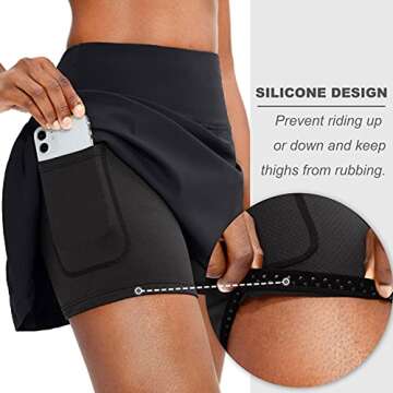 Soothfeel Pleated Tennis Skirt for Women with Pockets Women's High Waisted Athletic Golf Skorts Skirts for Workout Running（Black, S）