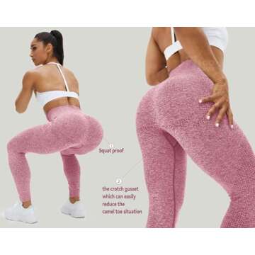 HIGORUN Women Seamless Leggings Smile Contour High Waist Workout Gym Yoga Pants Pink XL