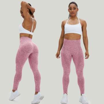 HIGORUN Women Seamless Leggings Smile Contour High Waist Workout Gym Yoga Pants Pink XL