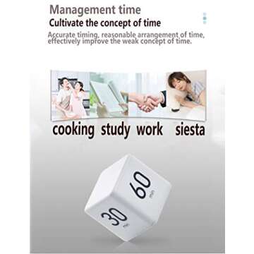Ljyzoid Cube Timer, Kitchen Cooking Kids Study Workout Classroom Office Gravity Sensor Flip Digital Timer, Time Management and Countdown Settings(15-20-30-60 Minutes, White)
