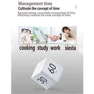 Ljyzoid Cube Timer, Kitchen Cooking Kids Study Workout Classroom Office Gravity Sensor Flip Digital Timer, Time Management and Countdown Settings(15-20-30-60 Minutes, White)