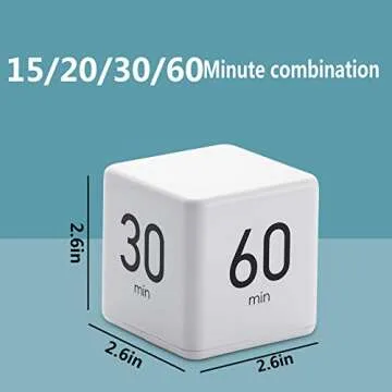 Ljyzoid Cube Timer, Kitchen Cooking Kids Study Workout Classroom Office Gravity Sensor Flip Digital Timer, Time Management and Countdown Settings(15-20-30-60 Minutes, White)