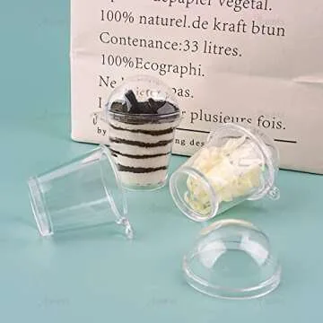 AUEAR, Mini Coffee Cups Keychain with Dome Lids Miniature Cup for Plastic Doll Dollhouse DIY Decoration Craft (20 Pack)