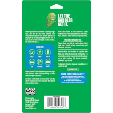 Green Gobbler Drain Cleaner and Deodorizer Sticks with Enzymes - Maintain a Clean Drain, Safe for Pipes and Septic Tanks, Use Monthly - 12 Pack