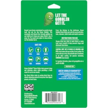 Green Gobbler Drain Cleaner and Deodorizer Sticks with Enzymes - Maintain a Clean Drain, Safe for Pipes and Septic Tanks, Use Monthly - 12 Pack