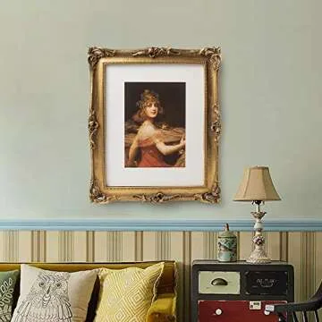 ASOWIN 8x10 Gold Retro Picture Frames with Embossed Furnishing, Vintage Photo Frame 5x7 with White Mat for Tabletop & Wall Display