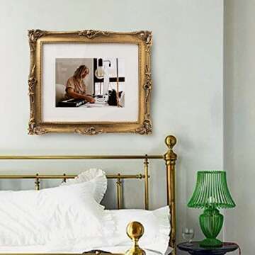 ASOWIN 8x10 Gold Retro Picture Frames with Embossed Furnishing, Vintage Photo Frame 5x7 with White Mat for Tabletop & Wall Display