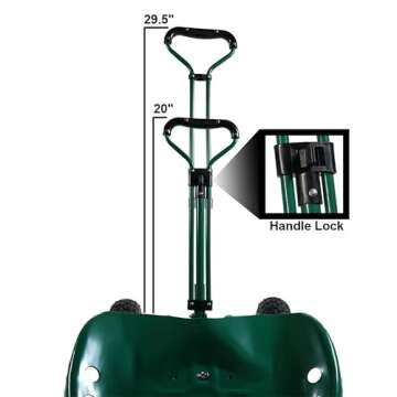 Sunnydaze Garden Cart Rolling Scooter with Extendable Steering Handle - Swivel Seat and Utility Basket - Green