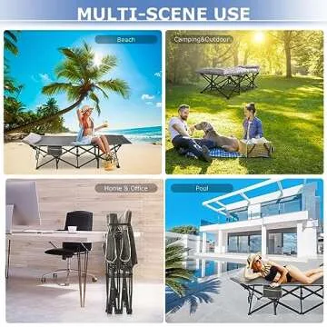 Suteck Camping Cot, 32In XXL Folding Camping Cot Heavy Duty Sleeping Bed for Adults 1200D Double Layer Oxford Cots for Camping W/Pilllow Mattress Carry Bag for Home Office Nap Beach Travel, 500LBS