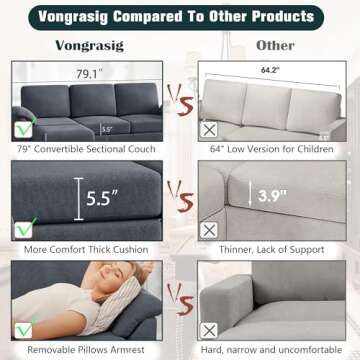 Vongrasig 79" Convertible Sectional Sofa for Modern Homes