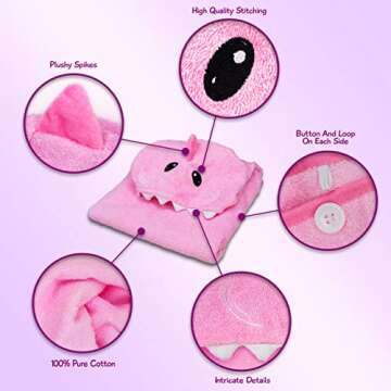 Hudz Kidz Premium Hooded Towel Poncho for Kids & Toddler - 100% Cotton (Pink Shark)