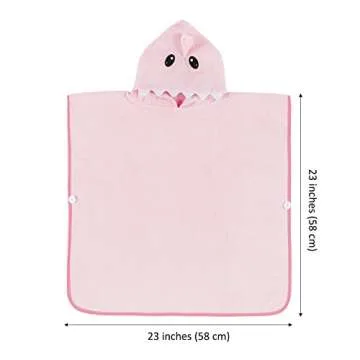 Hudz Kidz Premium Hooded Towel Poncho for Kids & Toddler - 100% Cotton (Pink Shark)