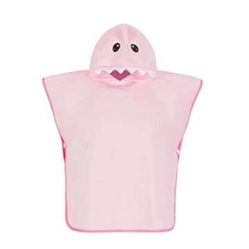 Hudz Kidz Premium Hooded Towel Poncho for Kids & Toddler - 100% Cotton (Pink Shark)