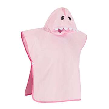 Hudz Kidz Premium Hooded Towel Poncho for Kids & Toddler - 100% Cotton (Pink Shark)