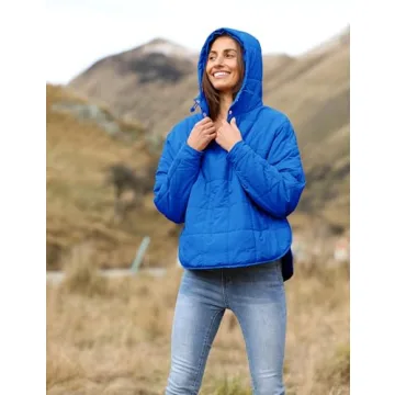 AMEBELLE Women's Oversized Hooded Puffer Jacket Quilted Lightweight Winter Warm Pullover Padded Hoodies Coat(2611-Blue-L)