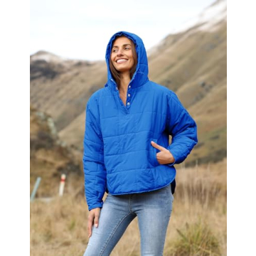 AMEBELLE Women's Oversized Hooded Puffer Jacket Quilted Lightweight Winter Warm Pullover Padded Hoodies Coat(2611-Blue-L)