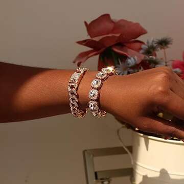 shopbyskyler 4PCS Gold Silver Bracelets for Women Diamond Cuban Bracelet Layered Link Bracelet Set F...