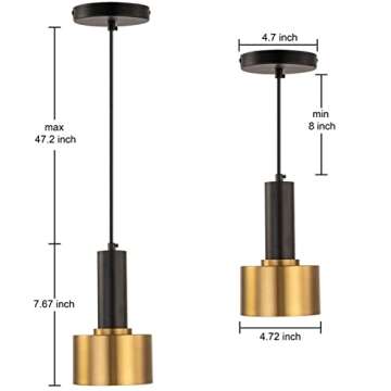 Modern Gold and Black Pendant Light for Kitchen Island Mini Brass Pendant Lights Adjustable Metal Pendant Lighting Fixture for Island Dining Room Living Room Bedroom