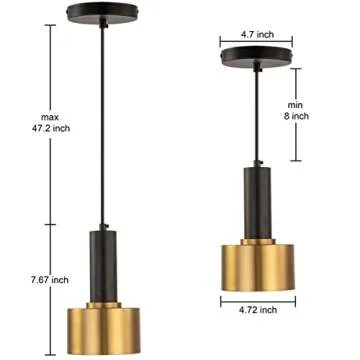 Modern Gold and Black Pendant Light for Kitchen Island Mini Brass Pendant Lights Adjustable Metal Pendant Lighting Fixture for Island Dining Room Living Room Bedroom