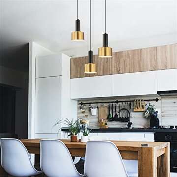 Modern Gold and Black Pendant Light for Kitchen Island Mini Brass Pendant Lights Adjustable Metal Pendant Lighting Fixture for Island Dining Room Living Room Bedroom