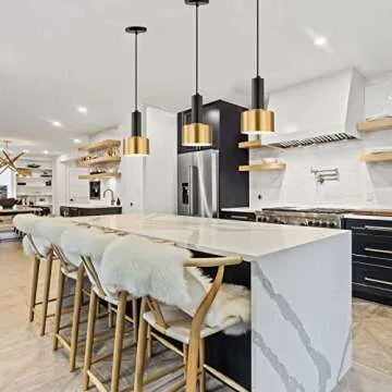 Modern Gold and Black Pendant Light for Kitchen Island Mini Brass Pendant Lights Adjustable Metal Pendant Lighting Fixture for Island Dining Room Living Room Bedroom