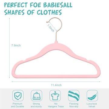 TIMMY Baby Velvet Hangers Non-Slip Baby Clothes Hangers, 11.8” Inch 50 Pack Space Saving Childrens Hangers -360° Swivel Rose Gold Hook, Strong & Durable Infant/Toddler Pink Hangers