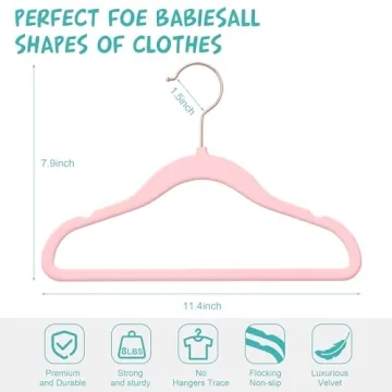 TIMMY Baby Velvet Hangers Non-Slip Baby Clothes Hangers, 11.8” Inch 50 Pack Space Saving Childrens Hangers -360° Swivel Rose Gold Hook, Strong & Durable Infant/Toddler Pink Hangers