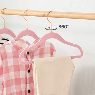 TIMMY Baby Velvet Hangers Non-Slip Baby Clothes Hangers, 11.8” Inch 50 Pack Space Saving Childrens Hangers -360° Swivel Rose Gold Hook, Strong & Durable Infant/Toddler Pink Hangers