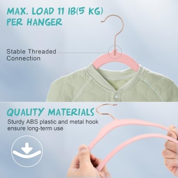 TIMMY Baby Velvet Hangers Non-Slip Baby Clothes Hangers, 11.8” Inch 50 Pack Space Saving Childrens Hangers -360° Swivel Rose Gold Hook, Strong & Durable Infant/Toddler Pink Hangers