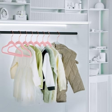 TIMMY Baby Velvet Hangers Non-Slip Baby Clothes Hangers, 11.8” Inch 50 Pack Space Saving Childrens Hangers -360° Swivel Rose Gold Hook, Strong & Durable Infant/Toddler Pink Hangers