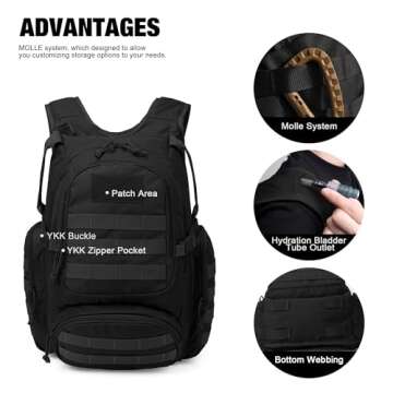 Mardingtop 25L Tactical Backpacks Molle Hiking daypacks for Camping Hiking Military Traveling Motorcycle Black