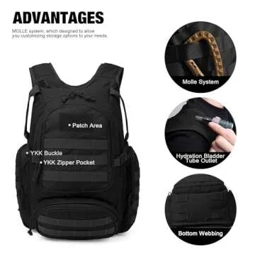 Mardingtop 25L Tactical Backpacks Molle Hiking daypacks for Camping Hiking Military Traveling Motorcycle Black
