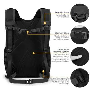 Mardingtop 25L Tactical Backpacks Molle Hiking daypacks for Camping Hiking Military Traveling Motorcycle Black