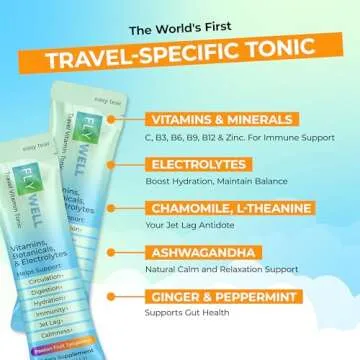 FlyWell Travel Vitamin Tonic for Flight, Jet Lag, Hydration, Circulation, Digestion & Immune Support...