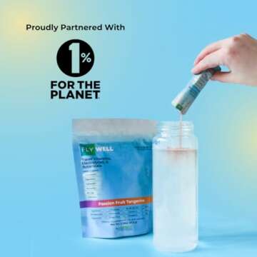 FlyWell Travel Vitamin Tonic for Flight, Jet Lag, Hydration, Circulation, Digestion & Immune Support, Promotes Calmness, Electrolyte Powder, Travel Essentials, Passion Fruit Tangerine, 15 Sticks