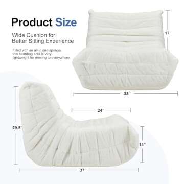 Hobestluk Bean Bag Chairs for Adults Giant BeanBag Chair Sofa Memory Foam Bean Bag Chair Faux Fur Fi...