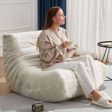 Hobestluk Bean Bag Chairs for Adults Giant BeanBag Chair Sofa Memory Foam Bean Bag Chair Faux Fur Fireside Bean Bags Big Lazy Sofa for Living Room Bedroom Dorm Office (White Plush)