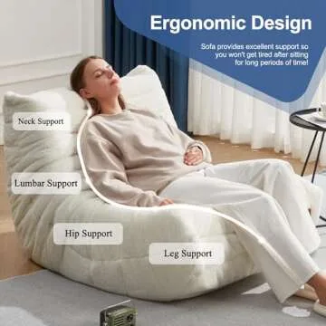 Hobestluk Bean Bag Chairs for Adults Giant BeanBag Chair Sofa Memory Foam Bean Bag Chair Faux Fur Fireside Bean Bags Big Lazy Sofa for Living Room Bedroom Dorm Office (White Plush)