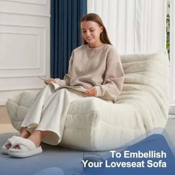 Hobestluk Bean Bag Chairs for Adults Giant BeanBag Chair Sofa Memory Foam Bean Bag Chair Faux Fur Fireside Bean Bags Big Lazy Sofa for Living Room Bedroom Dorm Office (White Plush)