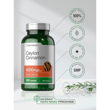 Premium Horbaach Ceylon Cinnamon Capsules 4000mg - 250 Count
