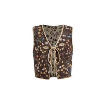 GORGLITTER Women's Tie Front Sweater Vest Tops Fashion Casual Trendy Crochet Sleeveless Cardigan Wes...