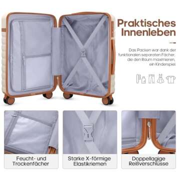 UKEIN Luggage Sets 3 Piece, Carry On Luggage 20 Inch With Spinner Wheels,PC Hardside Suitcase Set wi...