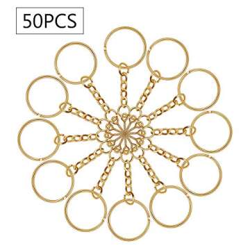 BronaGrand 50pcs 25mm Split Key Ring with Extend Chain and 12mm Screw Eye Pin for Craft Charm Making,Gold