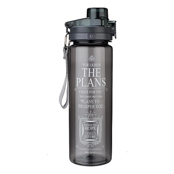 Christian Art Gifts 28 oz Black Sports Water Bottle - BPA-Free with Scripture