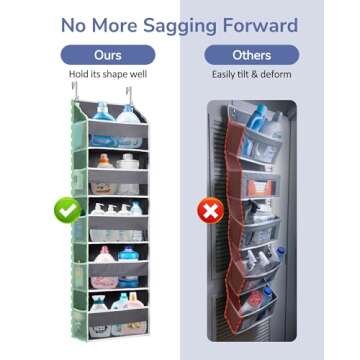 ULG 1 Pack Over Door Organizer with 5 Large Pockets 10 Mesh Side Pockets, 44 lbs Weight Capacity Hanging Storage Organizer with Clear Window Kids Toys, Shoes, Diapers, Dark Grey, 5 Layers