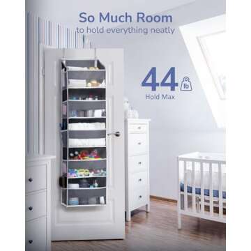 ULG 1 Pack Over Door Organizer with 5 Large Pockets 10 Mesh Side Pockets, 44 lbs Weight Capacity Hanging Storage Organizer with Clear Window Kids Toys, Shoes, Diapers, Dark Grey, 5 Layers